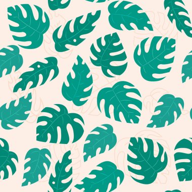 Bej arka plan üzerinde Philodendron yaprak dikişsiz desen