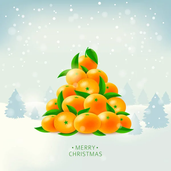 Mandarinas topiario en forma de un árbol de Navidad cono. Los atributos de la Navidad y Año Nuevo. Vector . — Archivo Imágenes Vectoriales