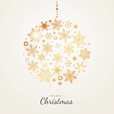 Düz altın kar tanelerinden yapılmış bir Noel balosu. tatil arkaplanı