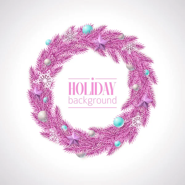 Ilustración del vector de felicitación de Navidad en colores rosa, silwer y púrpura de moda — Vector de stock