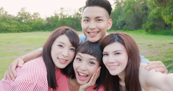 Asian People Selfie Happily Outdoors — Stock Photo, Image