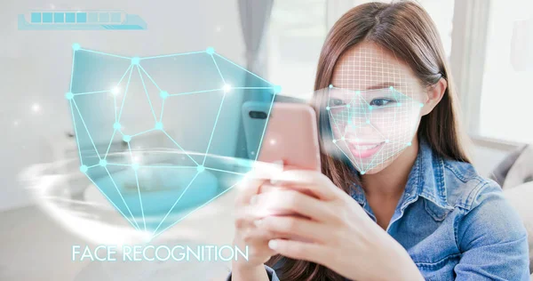 Young Woman Taking Selfie Facial Recognition Concept — Stock Photo, Image