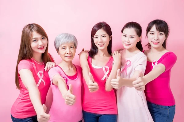 Les Femmes Atteintes Cancer Sein Prévention Montrer Pouce Vers Haut — Photo