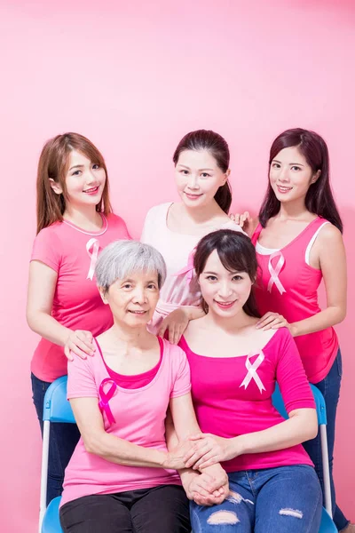 Nők Mell Rák Megelőzésére Rózsaszín Háttér — Stock Fotó