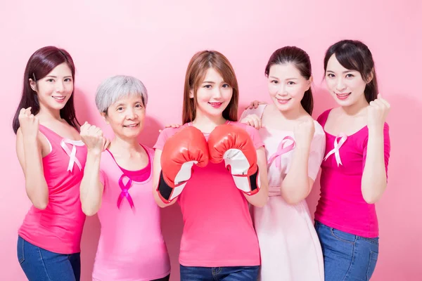 Women Wear Gloves Breast Cancer Prevention Pink Background — Stock Photo, Image