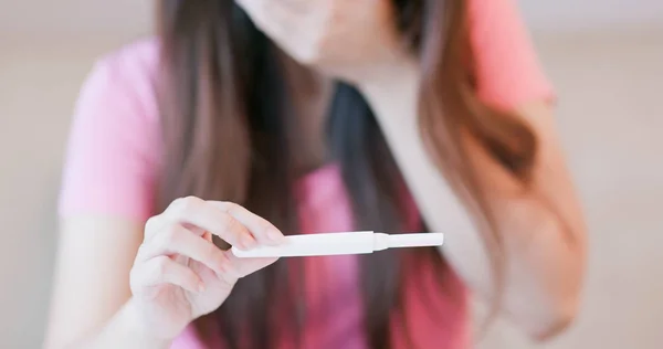 Woman Take Pregnancy Test Feel Upset — Stock Photo, Image