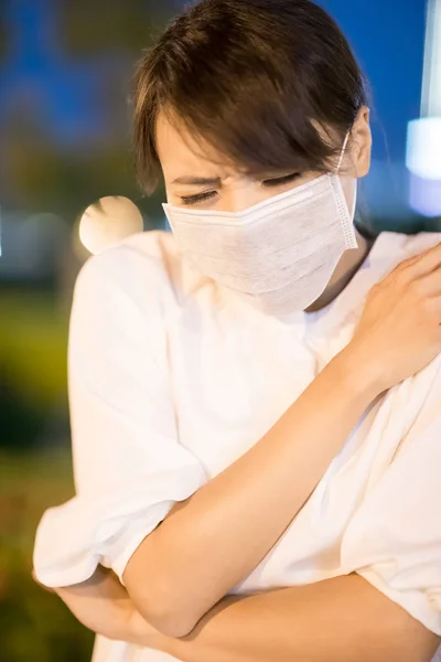 Woman Get Sick Feel Pain Night — Stock Photo, Image