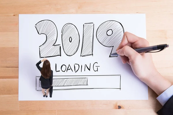 Geschäftsleute Die Das Neue Jahr 2019 Schreiben Laden Text Aufs — Stockfoto