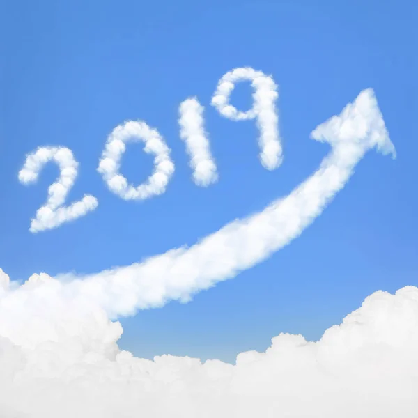 Happy New Year 2019 White Cloud Blue Sky Sunny Day — Stock Photo, Image