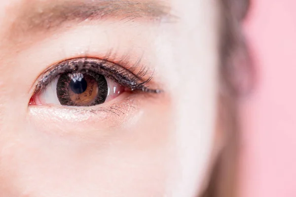 Close Beleza Asiática Mulher Olho Com Lentes Contato Círculo — Fotografia de Stock