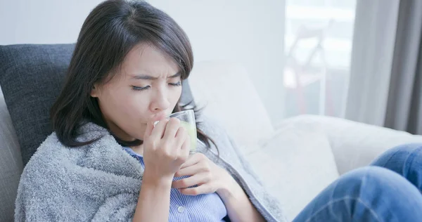 Woman Get Cold Feel Better Drink Hot Tea Home — Stock Photo, Image