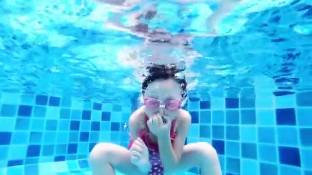 Menina bonito na piscina — Vídeo de Stock