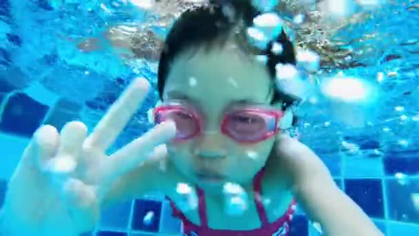 Menina bonito na piscina — Vídeo de Stock