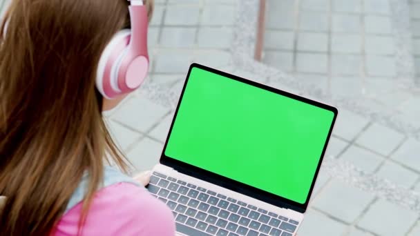 Студент использует ноутбук — стоковое видео