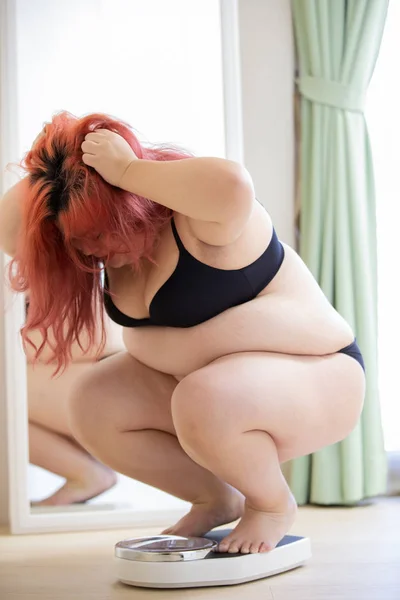 Plus size woman feel upset — Stock Photo, Image