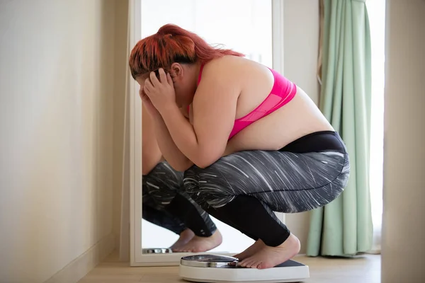 Plus size woman feel upset — Stock Photo, Image