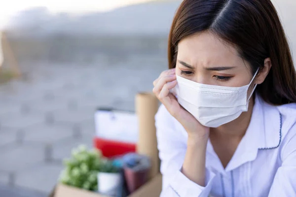 Asian Business Woman Wear Face Mask She Being Fired Because — Stock Photo, Image