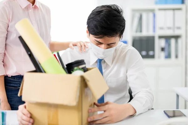 Asian Young Businessman Being Fired Because Economic Downturn Due Covid — Stock Photo, Image