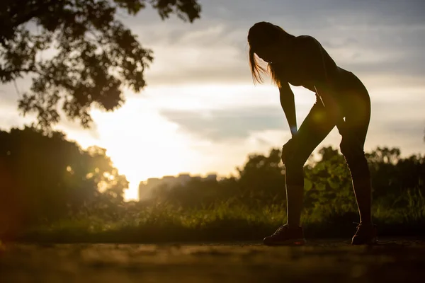 Vista Previa Del Deporte Mujer Asiática Tomar Respiro Después Correr — Foto de Stock