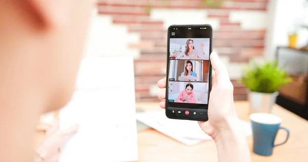 Concepto Teletrabajo Vista Trasera Del Hombre Asiático Trabajo Uso Teléfono — Foto de Stock