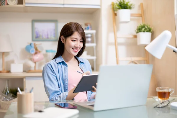 Koncepcja Telepracy Azjatycka Kobieta Biznesu Używa Laptopa Aby Dołączyć Spotkania — Zdjęcie stockowe