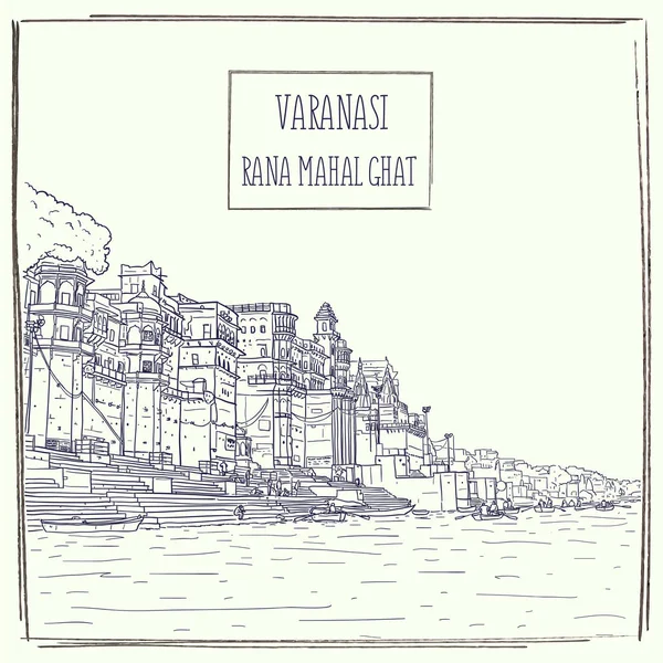 Rana Mahal Ghat, Varanasi, Uttar Pradesh, Hindistan. Çizilmiş vektör çizim el