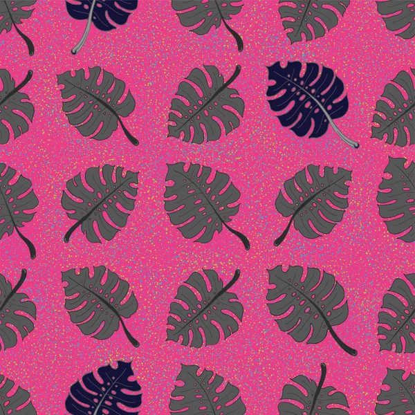 Foglie monstera tropicale su sfondo rosa modello senza cuciture. Illustrazione vettoriale inchiostro disegnato a mano — Vettoriale Stock