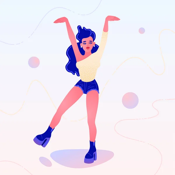 Dancing Girl Denim Shorts One Shoulder Top Vector Illustration Logo — Stock Vector