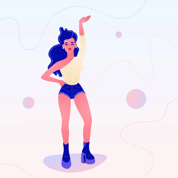 Dancing Girl Denim Shorts One Shoulder Top Vector Illustration Logo — Stock Vector