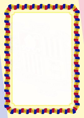 Çerçeve ve kurdele Andorra bayrağı, sertifika ve diploma için şablon öğeleri ile sınır. Vektör