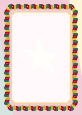 Çerçeve ve kurdele ile Kamerun bayrağı, sertifika ve diploma için şablon öğeleri kenarlığını. Vektör.
