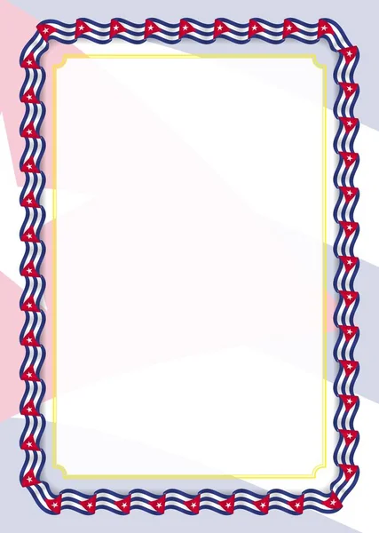 Çerçeve ve kurdele ile Küba bayrağı, sertifika ve diploma için şablon öğeleri kenarlığını. Vektör.