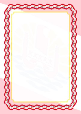 Çerçeve ve kurdele ile Fransız Polinezyası bayrak, sertifika ve diploma için şablon öğeleri kenarlığını. Vektör.