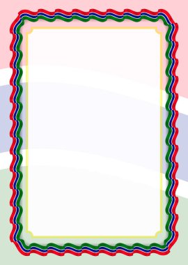 Çerçeve ve kurdele ile Gambiya bayrak, sertifika ve diploma için şablon öğeleri kenarlığını. Vektör.