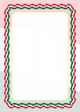 Çerçeve ve kurdele ile Macaristan bayrağı, sertifika ve diploma için şablon öğeleri kenarlığını. Vektör.