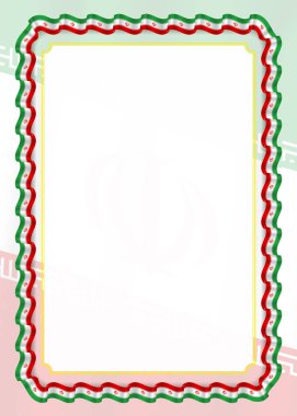 Çerçeve ve kurdele ile Iran bayrağı, sertifika ve diploma için şablon öğeleri kenarlığını. Vektör.
