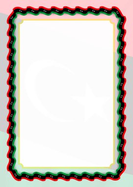 Çerçeve ve kurdele ile Libya bayrağı, sertifika ve diploma için şablon öğeleri kenarlığını. Vektör