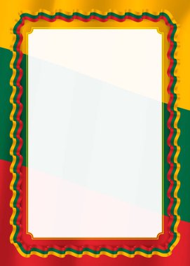 Çerçeve ve kurdele ile Litvanya bayrağı, sertifika ve diploma için şablon öğeleri kenarlığını. Vektör