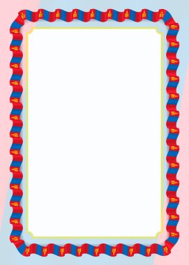 Çerçeve ve kurdele ile Moğolistan bayrağı, sertifika ve diploma için şablon öğeleri kenarlığını. Vektör.