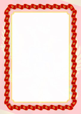 Çerçeve ve kurdele ile Karadağ bayrağı, sertifika ve diploma için şablon öğeleri kenarlığını. Vektör.