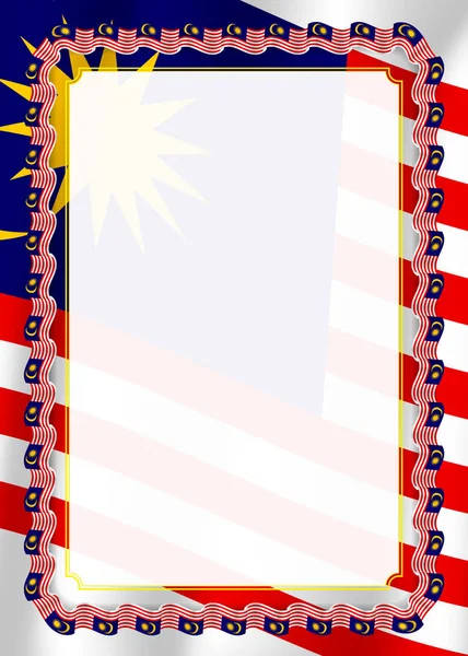Bingkai Dan Batas Pita Dengan Bendera Malaysia Elemen Templat Untuk - Stok Vektor