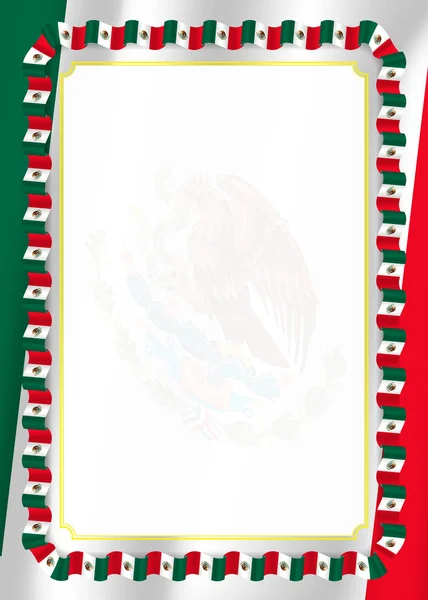 フレームとメキシコの国旗 あなたの証明書と卒業証書のテンプレート要素とリボンの境界線 ベクトル — ストックベクタ