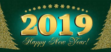 2019 mutlu yeni yıl el ilanları ve tebrik kartı veya Noel temalı davetleri rakam ile yılbaşı ağacının parlak noktalarından. Vektör çizim.