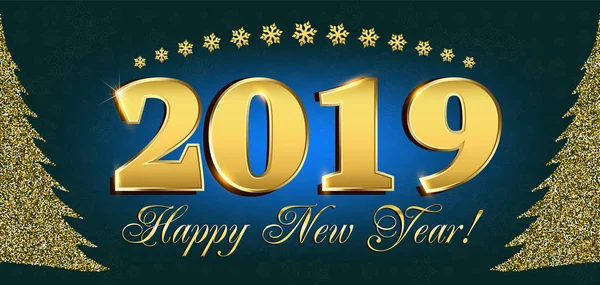 2019 mutlu yeni yıl el ilanları ve tebrik kartı veya Noel temalı davetleri rakam ile yılbaşı ağacının parlak noktalarından. Vektör çizim.