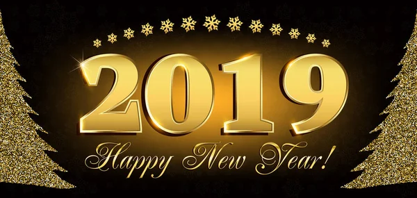 2019 mutlu yeni yıl el ilanları ve tebrik kartı veya Noel temalı davetleri rakam ile yılbaşı ağacının parlak noktalarından. Vektör çizim.