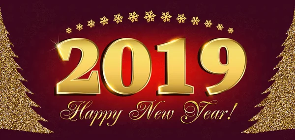 2019 mutlu yeni yıl el ilanları ve tebrik kartı veya Noel temalı davetleri rakam ile yılbaşı ağacının parlak noktalarından. Vektör çizim.