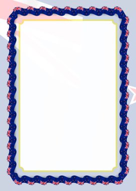 Çerçeve ve kurdele ile Yeni Zelanda bayrağı, sertifika ve diploma için şablon öğeleri kenarlığını. Vektör.