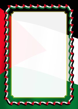 Çerçeve ve kurdele Palestine bayrak, sertifika ve diploma için şablon öğeleri ile sınır. Vektör.