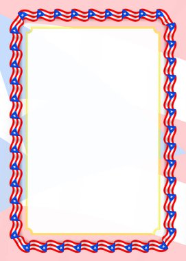 Çerçeve ve kurdele ile Porto Riko Bayrak, sertifika ve diploma için şablon öğeleri kenarlığını. Vektör.