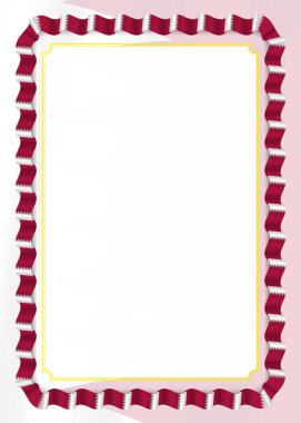 Çerçeve ve kurdele ile Katar bayrak, sertifika ve diploma için şablon öğeleri kenarlığını. Vektör.